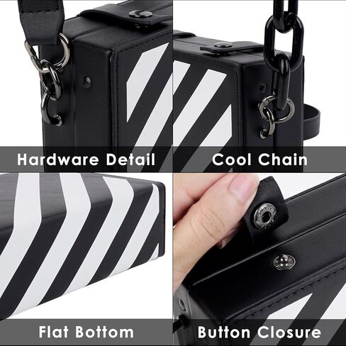 Checkered Crossbody Bag Unisex, Black and White Checked Leather Shoulder Bag, Minimalist Punk Handbag in Kuwait
