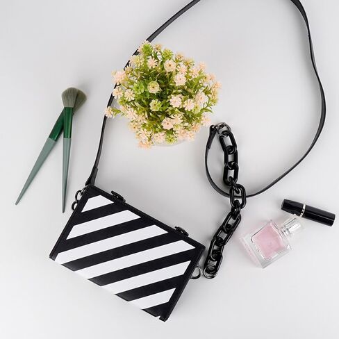 Checkered Crossbody Bag Unisex, Black and White Checked Leather Shoulder Bag, Minimalist Punk Handbag in Kuwait