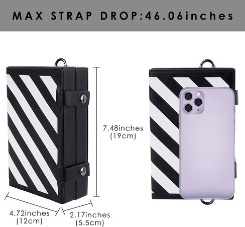 Checkered Crossbody Bag Unisex, Black and White Checked Leather Shoulder Bag, Minimalist Punk Handbag in Kuwait