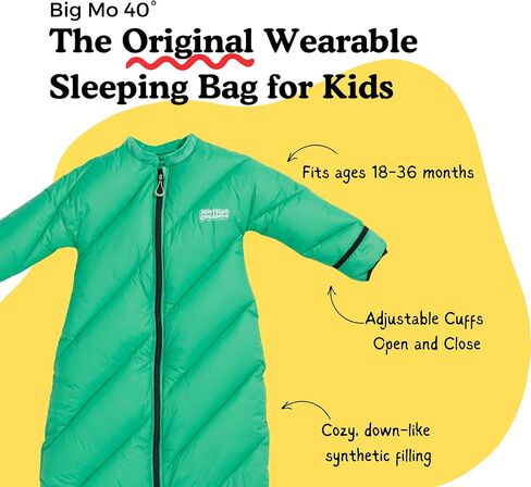 Big Mo 40° Kids Sleeping Bag (Ages 2-4). The Coziest, Funnest Camping Sleeping Bag for Kids with Adjustable Cuffs. in Kuwait
