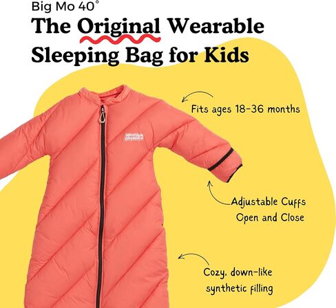 Big Mo 40° Kids Sleeping Bag (Ages 2-4). The Coziest, Funnest Camping Sleeping Bag for Kids with Adjustable Cuffs. in Kuwait