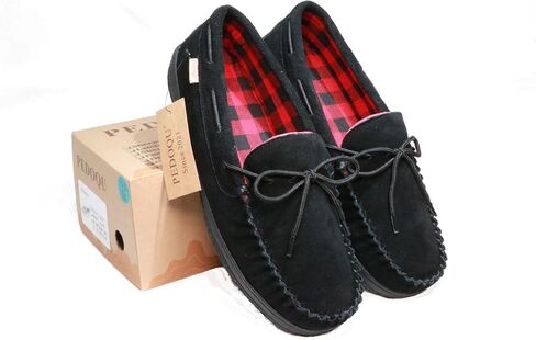 PEDOQU Slippers for Men’s House Shoes Moccasin with Genuine suede Upper Flanel Lining Comfortable Memory Foam Rubber Soles Indoor Outdoor in Saudi Arabia