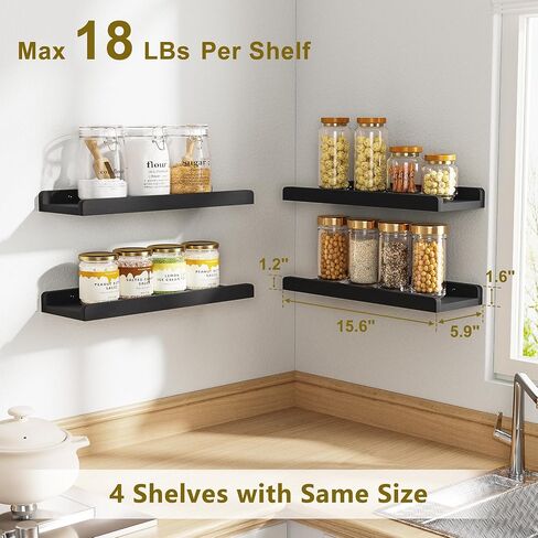 Love-KANKEI White Floating Shelves for Wall Set of 4, Wood Wall Shelves with Lip,15.6 Inch Rustic Hanging Shelves for Bedroom Bathroom Living Room Kitchen Nursery Display in Saudi Arabia