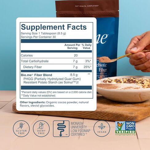 Bio.me Daily Prebiotic Fiber Supplement for Digestive Health and Gut Health - Unflavored Soluble Fiber Powder for Women & Men - Non-GMO, Gluten Free, Sugar Free, Vegan - 30 Servings in Kuwait