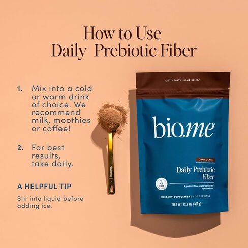 Bio.me Daily Prebiotic Fiber Supplement for Digestive Health and Gut Health - Unflavored Soluble Fiber Powder for Women & Men - Non-GMO, Gluten Free, Sugar Free, Vegan - 30 Servings in Kuwait