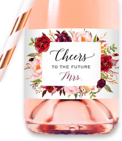 Set of 12 Blush Pink Floral Bridal Shower Mini Champagne Bottle Labels, WATERPROOF Polyester Mini Wine Bottle Labels, Cheers to the Future Mrs, Bachelorette Party in Saudi Arabia