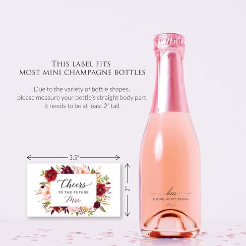 Set of 12 Blush Pink Floral Bridal Shower Mini Champagne Bottle Labels, WATERPROOF Polyester Mini Wine Bottle Labels, Cheers to the Future Mrs, Bachelorette Party in Saudi Arabia