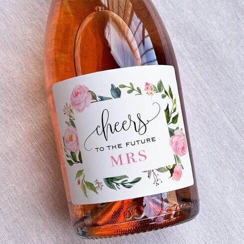 Set of 12 Blush Pink Floral Bridal Shower Mini Champagne Bottle Labels, WATERPROOF Polyester Mini Wine Bottle Labels, Cheers to the Future Mrs, Bachelorette Party in Saudi Arabia