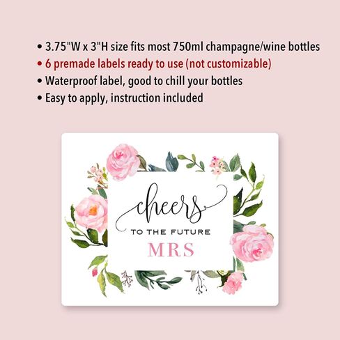 Set of 12 Blush Pink Floral Bridal Shower Mini Champagne Bottle Labels, WATERPROOF Polyester Mini Wine Bottle Labels, Cheers to the Future Mrs, Bachelorette Party in Saudi Arabia