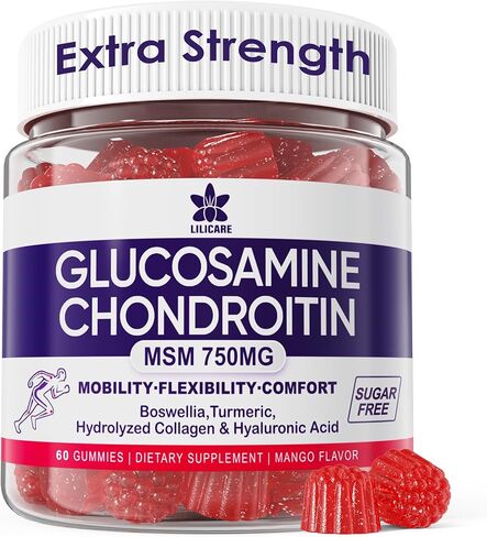 Sugar Free Glucosamine Chondroitin MSM Gummies 2250mg, Joint Support Supplement with Boswellia, Turmeric & Hydrolyzed Collagen, For Cartilage & Connective Tissues, Mobility Comfort & Bone, 120 Cts in Kuwait