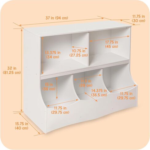 Badger Basket Multi-Bin Storage Cubby for Kids - Toy Organizer with 3 Cubbies, 2 Open Shelves, Display Top for Playroom or Bedroom - Storage Unit for Toys, Books & More - White in Saudi Arabia