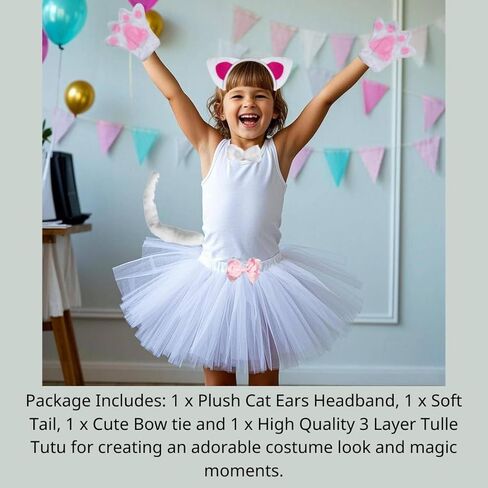 Kirei Sui Kids Animal Costume White Black Cat Tutu Ear Headband Bow Tie Tail Paws in Kuwait