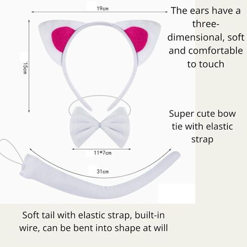 Kirei Sui Kids Animal Costume White Black Cat Tutu Ear Headband Bow Tie Tail Paws in Kuwait