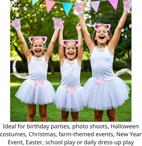 Kirei Sui Kids Animal Costume White Black Cat Tutu Ear Headband Bow Tie Tail Paws in Kuwait