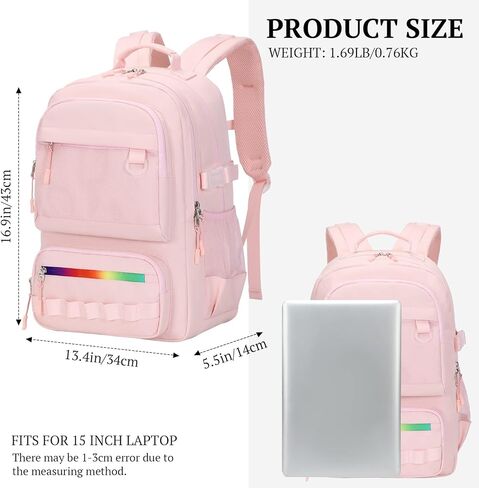 حقيبة ظهر مدرسية كاجوال من Lanola للرجال والنساء والأطفال حقيبة مدرسية للمراهقات حقيبة كتب مدرسية تناسب دفتر ملاحظات مقاس 15.6 بوصة - أسود in Kuwait