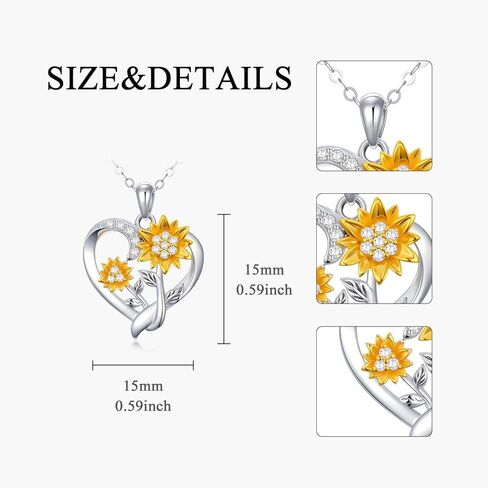 قلادة على شكل قلب من الذهب الحقيقي من الألماس الطبيعي عيار 14 قيراط للنساء، قلادة على شكل قلب عباد الشمس من الذهب الأبيض/الأصفر | You are My Sunshine، هدايا مجوهرات الحب لأعياد الميلاد والذكرى السنوية للزوجة والأم مقاس 40.64 سم - 45.72 سم in Kuwait