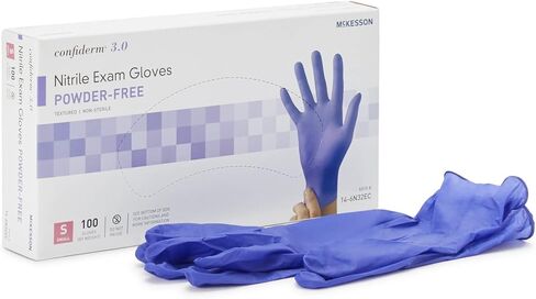 قفازات فحص النتريل Confiderm 3.0 من McKesson - خالية من البودرة، وخالية من اللاتكس، وأطراف أصابع مزخرفة، وغير معقمة - أزرق داكن، مقاس كبير، عدد 100، صندوق واحد in Kuwait
