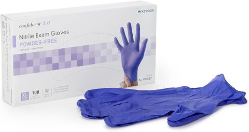قفازات فحص النتريل Confiderm 3.0 من McKesson - خالية من البودرة، وخالية من اللاتكس، وأطراف أصابع مزخرفة، وغير معقمة - أزرق داكن، مقاس كبير، عدد 100، صندوق واحد in Kuwait