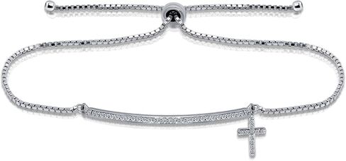 Hoops & Loops Sterling Silver Cubic Zirconia Cross & Bar Adjustable Pullstring Bracelet in Saudi Arabia