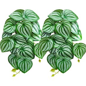 Woyrise Reptile Plants for Terrarium, Artificial Hanging Plants with Suction Cups, Amphibian Tank Habitat Decor Plastic Plant for Bearded Dragons Lizards Snake Geckos Frogs - 2Pack Green Ivy