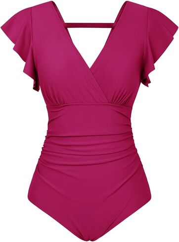 GRACE KARIN Women's One Piece Swimsuit Tummy Control Swimsuits V Neck Wrap Bathing Suits Ruched Ruffle Swimwear in Saudi Arabia
