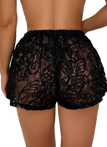 YELAIVP Women's Cover Up Shorts Hollow Out High Waist Bikini Bottoms Drawstring Beach Coverups Bathing Suit Swimsuit Bottom in Kuwait