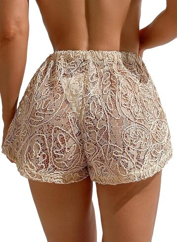 YELAIVP Women's Cover Up Shorts Hollow Out High Waist Bikini Bottoms Drawstring Beach Coverups Bathing Suit Swimsuit Bottom in Kuwait