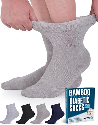 جوارب Doctor's Select المصنوعة من الخيزران لمرضى السكري للنساء والرجال - 4 أزواج من جوارب الاعتلال العصبي للكاحل | جوارب لمرضى السكري للنساء مقاس 6-9 | 9-11 in Kuwait
