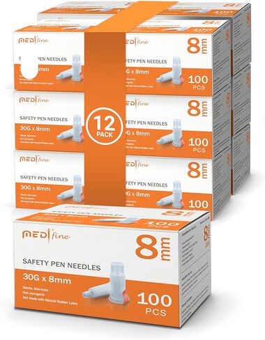 Medt - إبر أقلام السلامة الدقيقة (30 جرام 8 مم) - إبر لمرضى السكري لحقن الأنسولين، فائقة الدقة متوافقة مع معظم أقلام مرضى السكري، معقمة بأشعة جاما - 100 قطعة، عبوة من قطعة واحدة in Kuwait