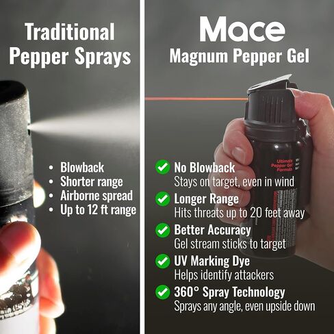 جل الفلفل من العلامة التجارية Mace، Magnum 3، Magnum 4، Magnum 9، أو Night Defender مع ضوء LED، أسود in Kuwait