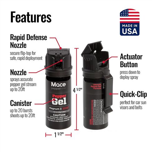 جل الفلفل من العلامة التجارية Mace، Magnum 3، Magnum 4، Magnum 9، أو Night Defender مع ضوء LED، أسود in Kuwait