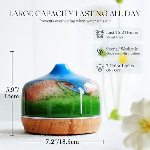 Porseme 500ml Essential Oil Diffuser 3D Glass Aromatherapy Ultrasonic Humidifier - Auto Shut-Off, Timer Setting, BPA Free for Home Hotel Yoga Gift in Kuwait