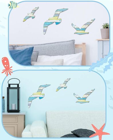 putuo ديكور 3pcs الخشب النورس جدار ديكور، الشاطئ المشجرة بحري الساحلية موضوع جدار الفن شنقا النورس جدار النحت، الطيور البحرية بحيرة منزل ديكور المحيط الحلي خمر للحمام المنزل in Saudi Arabia