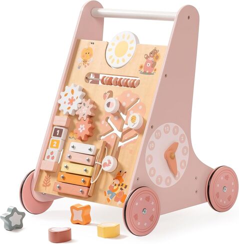 ROBUD Wooden Baby Walker, Baby Push Walker with Activity Center and Storage for Boys and Girls Learning to Stand and Walk in Saudi Arabia
