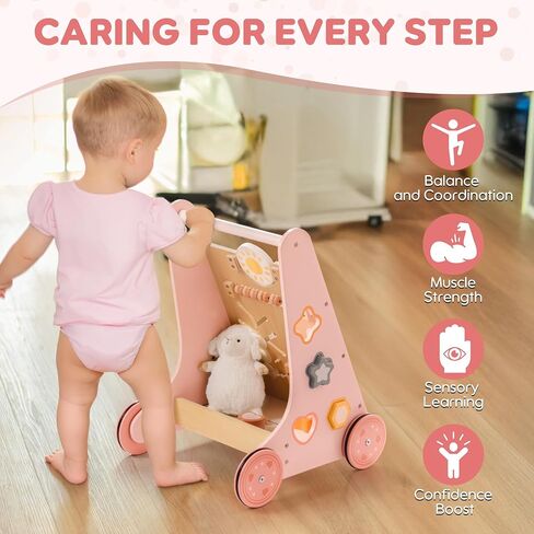 ROBUD Wooden Baby Walker, Baby Push Walker with Activity Center and Storage for Boys and Girls Learning to Stand and Walk in Saudi Arabia
