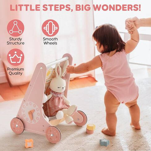 ROBUD Wooden Baby Walker, Baby Push Walker with Activity Center and Storage for Boys and Girls Learning to Stand and Walk in Saudi Arabia