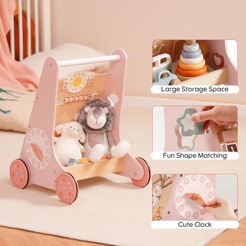 ROBUD Wooden Baby Walker, Baby Push Walker with Activity Center and Storage for Boys and Girls Learning to Stand and Walk in Saudi Arabia