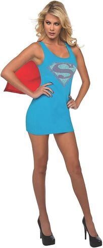 فستان Rubie's DC Comics Justice League Superhero للبالغين مع كيب حجر الراين Supergirl، أزرق، زي صغير (887549S) in Kuwait