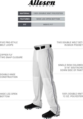 Alleson Athletic Men's Standard Baseball Pant with Braid, Charcoal/Black, Large in Saudi Arabia