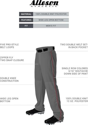 Alleson Athletic Men's Standard Baseball Pant with Braid, Charcoal/Black, Large in Saudi Arabia