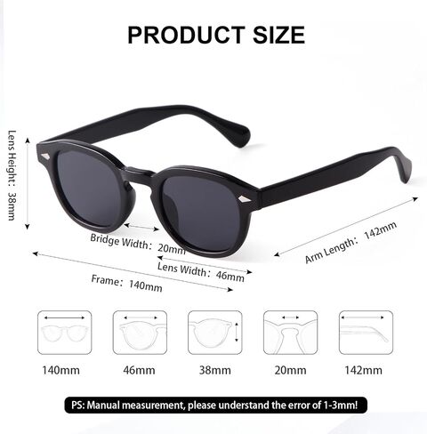VIA LEECA Retro Round Sunglasses for Women Men Small Circle Tinted 46mm UV400 Protection Lens Shades Style in Kuwait