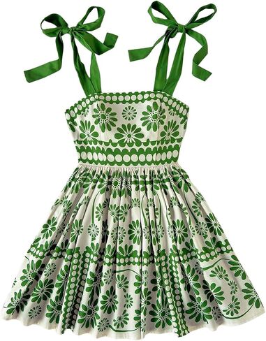 Floerns Women's Summer Floral Print Tie Shoulder Cami Dress Flare Hem Boho Mini Dress in Kuwait