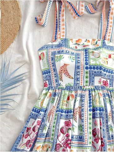 Floerns Women's Summer Floral Print Tie Shoulder Cami Dress Flare Hem Boho Mini Dress in Kuwait