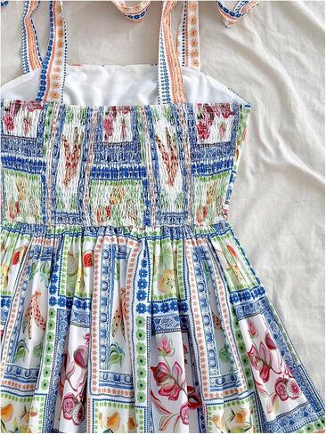 Floerns Women's Summer Floral Print Tie Shoulder Cami Dress Flare Hem Boho Mini Dress in Kuwait