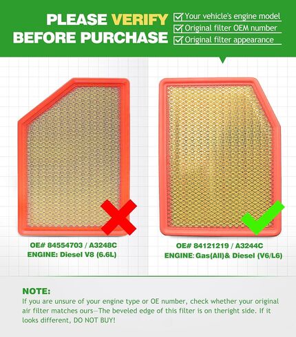 Cabin Engine Air Filter Kit for Chevy Silverado 1500 GMC Sierra 1500 2014-2018, Suburban Tahoe Yukon 2015-2020, Sierra 2500 3500 HD 2015-2019, 22808781 & 22845992 (Not for Diesel) in Kuwait