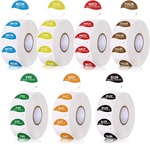 7000 Pcs Day of The Week Labels Food Labels Monday Through Sunday Management Inventory Stickers Removable Weekly Self Adhesive Date Dot Stickers for Restaurant Kitchen Containers (Square) in Saudi Arabia