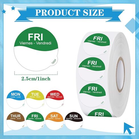 7000 Pcs Day of The Week Labels Food Labels Monday Through Sunday Management Inventory Stickers Removable Weekly Self Adhesive Date Dot Stickers for Restaurant Kitchen Containers (Square) in Saudi Arabia