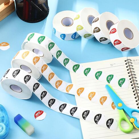 7000 Pcs Day of The Week Labels Food Labels Monday Through Sunday Management Inventory Stickers Removable Weekly Self Adhesive Date Dot Stickers for Restaurant Kitchen Containers (Square) in Saudi Arabia