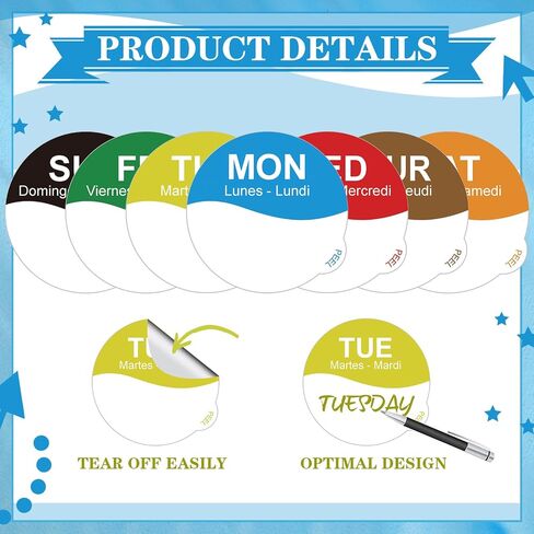 7000 Pcs Day of The Week Labels Food Labels Monday Through Sunday Management Inventory Stickers Removable Weekly Self Adhesive Date Dot Stickers for Restaurant Kitchen Containers (Square) in Saudi Arabia