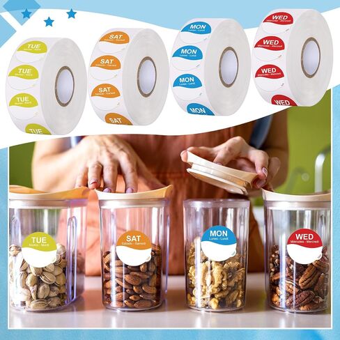 7000 Pcs Day of The Week Labels Food Labels Monday Through Sunday Management Inventory Stickers Removable Weekly Self Adhesive Date Dot Stickers for Restaurant Kitchen Containers (Square) in Saudi Arabia